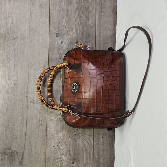 Dooney & Bourke Handbags - Dooney & Bourke Croc Embossed Leather Dome Satchel Shoulder Bag